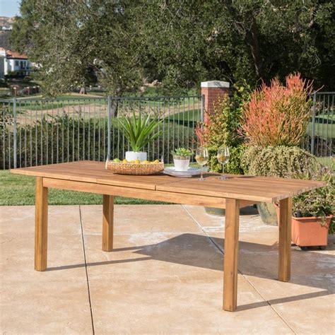 Wilson Outdoor Rectangle Expandable Acacia Wood Dining Table By
