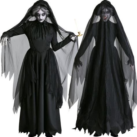 2019 Women Halloween Ghost Bride Cosplay Costume Scary Witch Vampire Black Dress Ebay