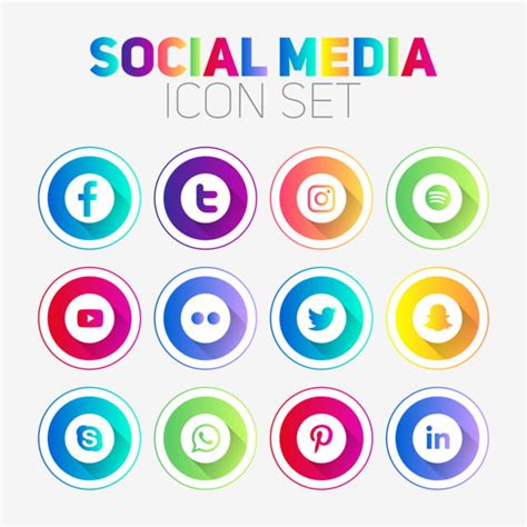 Set Social Media Vector Design Images Colorful Circle Style Social