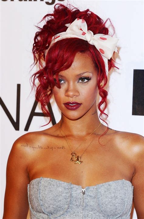 Rihanna Red Hair Updo With Pretty Polka Dot Bownot A Fan Of Her