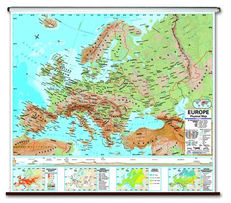 Physical Continent School Spring Roller Wall Maps