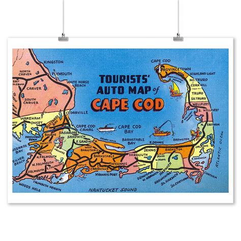 Cape Cod Massachusetts Detailed Auto Map Of Cape Cod 1952