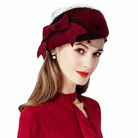 Fs 2022 Ladies Red Beret Wedding Wool Felt Hats For Women With Bowknot Luxury Caps Female
