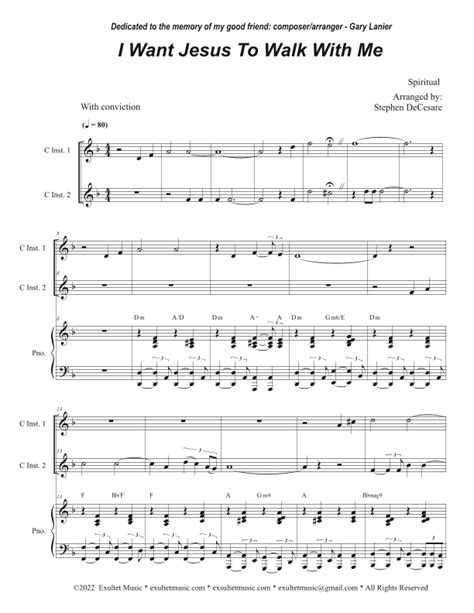I Want Jesus To Walk With Me Duet For C Instruments Arr Stephen