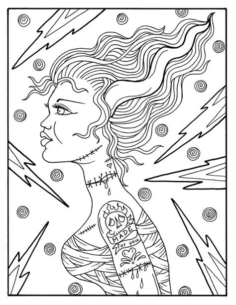 Halloween Goulish Pin Up Girls To Color Adult Coloring Book
