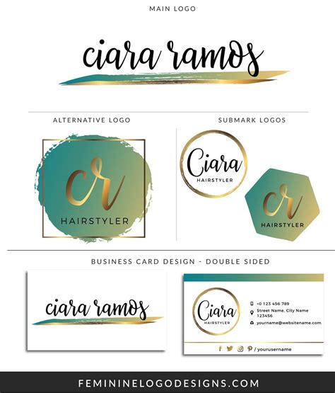 Teal green logo Green gold logo set Teal branding kit Logo | Etsy