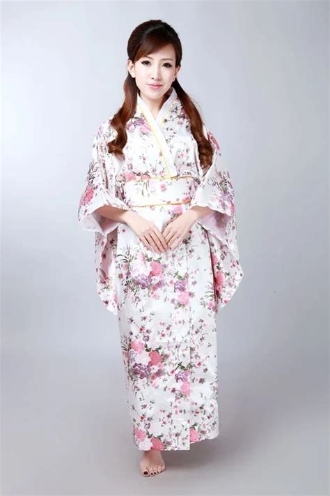 New Fashion Colorful Japanese Female Silk Kimono With Obi Sexy Vintage Yukata Floral Evening