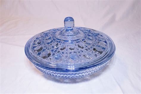 Vintage Blue Indiana Glass Windsor Covered Candy Dish Bowl Etsy