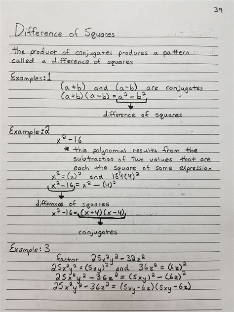 Difference Of Squares Algebra Activities High School High School Math