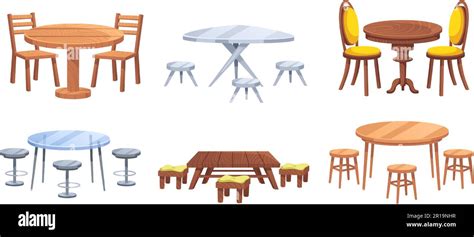 Cartoon Furniture Tables With Chairs For Dining Restaurant And Picnic