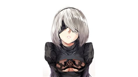 White Hair 2b Nier Automata Cleavage Hews Blindfold Nier