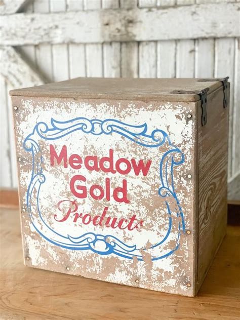 Rare Old Vintage Meadow Gold Wooden Milk Bottle Dairy Porch Etsy
