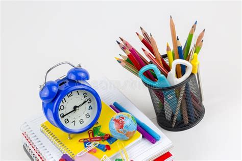 School And Office Equipment Colorful Stationery Background Stock