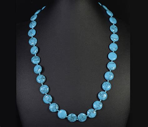 Turquoise Necklace Round Beads Blue Stone Necklace Turquoise Etsy
