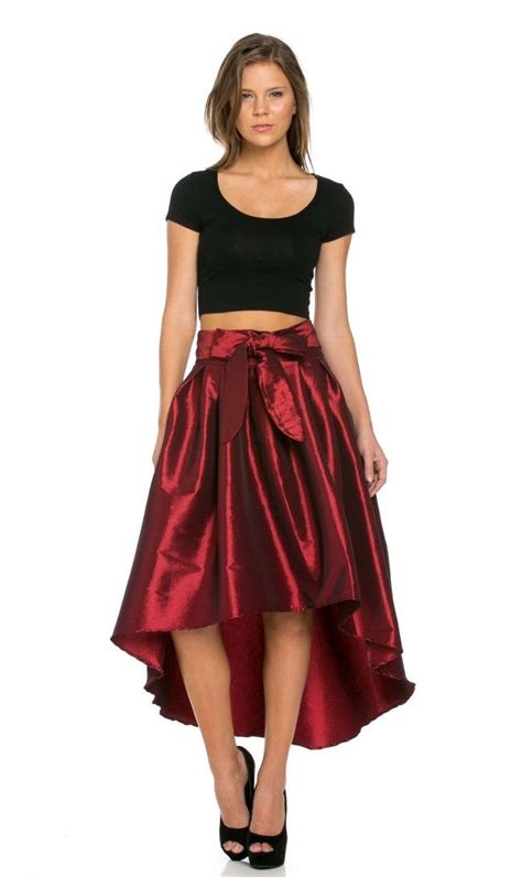 burgundy pleated high low taffeta midi skirt midi skirt skirts womens skirt