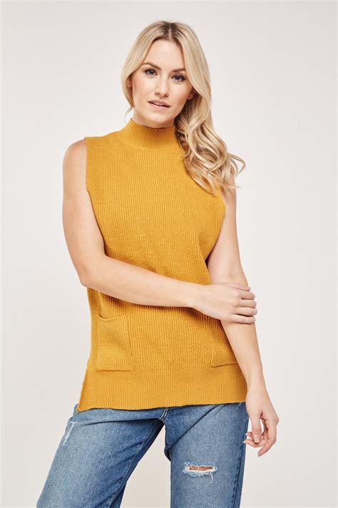 Sleeveless Funnel Neck Knit Top Just 3