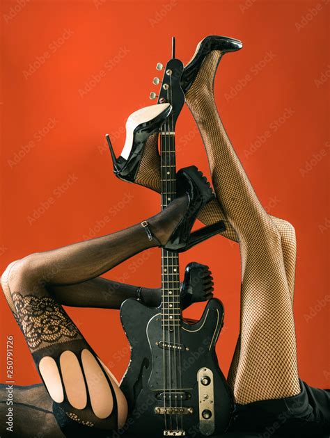 legs sexy legs guitar fetish sexy woman electric guitar underwear fetish lingerie stock