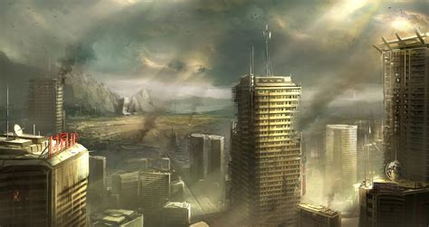 Apocalyptic City Destruction Dark Wallpaper Anime Destroyed City