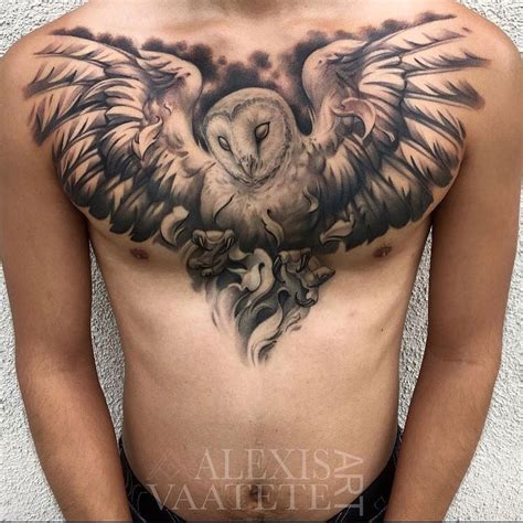 Forever in my heart tattoo. Owl With Wings Spread, Mens Chest Tattoo