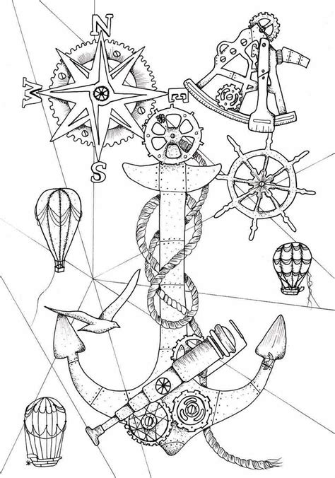 Free printable steampunk coloring sheet volume 3. Steampunk Anchor Ocean Coloring Page