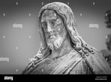 A Grayscale Closeup Of The Statue Of Jesus Christ Stock Photo Alamy