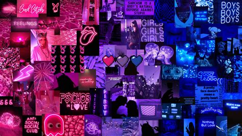 Download Pink Blue Collage Neon Aesthetic Computer Wallpaper