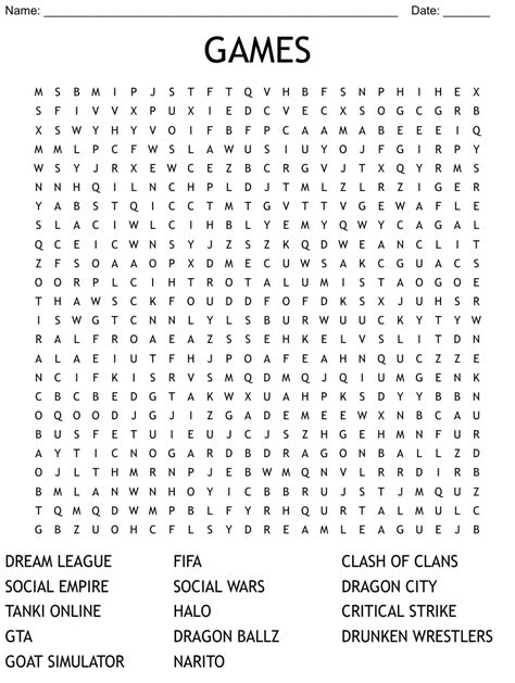 GAMES Word Search WordMint