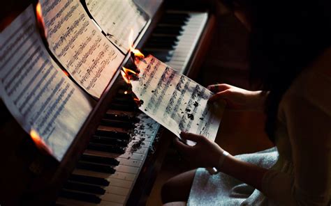 Piano Musical Notes Burning Fire Music Wallpapers Hd Desktop And