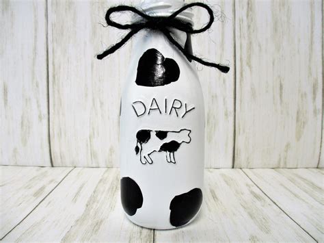 Cow Print Milk Dairy Bottle Cow Print Decor Farmhouse Decor Etsy