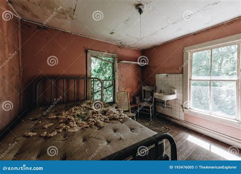 Derelict Bedroom With Bed Chair Sink Abandoned Cottage Catskill