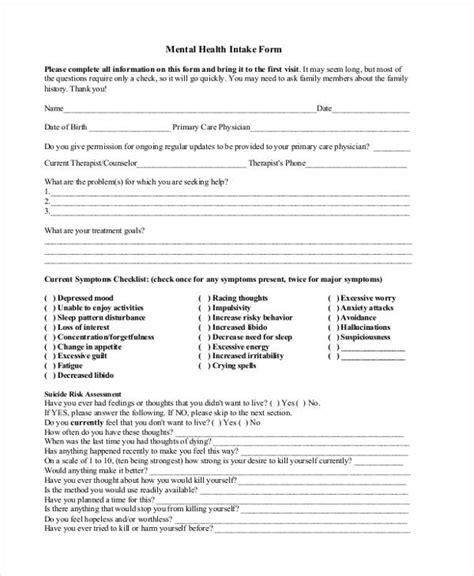 20 mental health assessment forms template free popular templates design