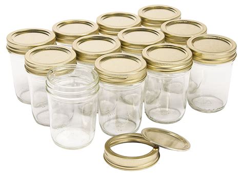 Nms 8 Ounce Glass Regular Mouth Tapered Mason Canning Jars With Gold