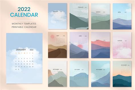 Sky And Mountain Yearly Calendar Free Vector Rawpixel