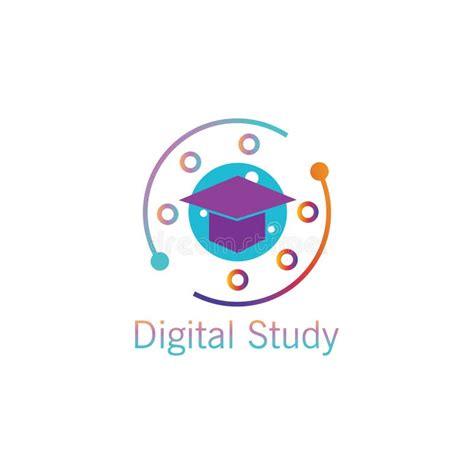 Digital Study Logo Illustration Hat Circle Design Line Vector Template