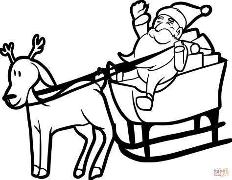 Santa On Sleigh With Reindeer Coloring Page Free Printable Coloring Pages