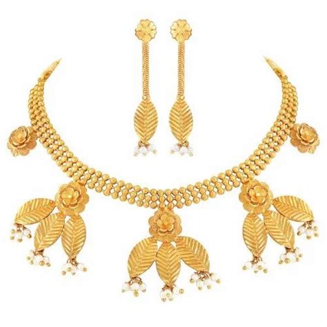 asmitta traditional leaf shape 1 gram gold plated choker necklace set