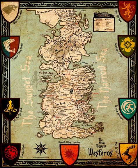 The Seven Kingdoms Game Of Thrones Westeros Westeros Map Game Of Thrones Houses Carte