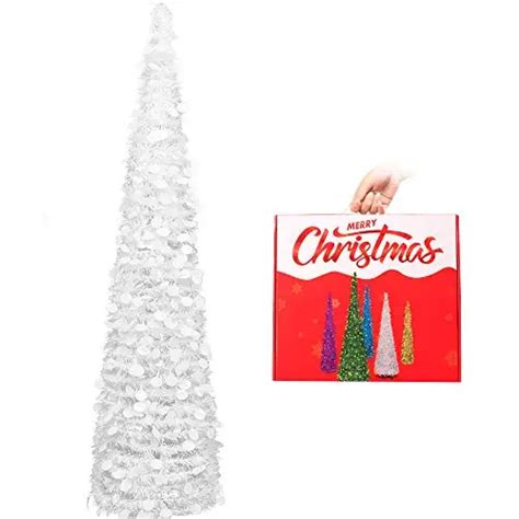 Macting 18m 6ft Collapsible Pop Up Silver Tinsel Christmas Tree With