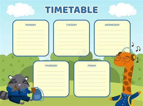 School Timetable Animals Stock Illustrations 297 School Timetable