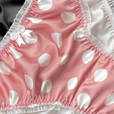 Pink Sissy Satin Polkadot Frilly Bows Panties Bikini Knicker Briefs