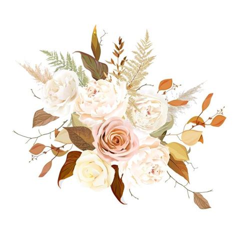 An Arrangement Of Flowers And Leaves On A White Background Stock Photo