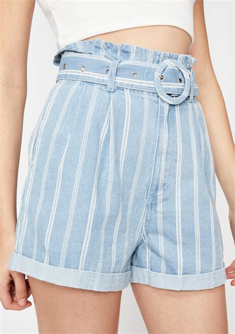 Belted Striped Denim Shorts Dolls Kill