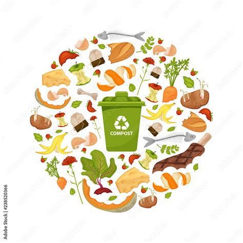 Plakat Round Template Organic Waste Theme Collection Of Fruits And