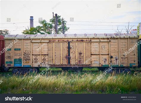 Colorful Railway Freight Wagons Perspective Golden Stock Photo