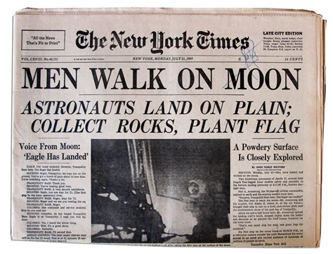 The New York Times Newspaper Article About Men Walk On Moon Astronauts