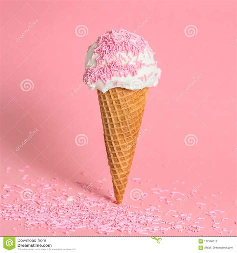 Funny Creative Concept Of Wafer Cone With Ice Cream Covered And Stock