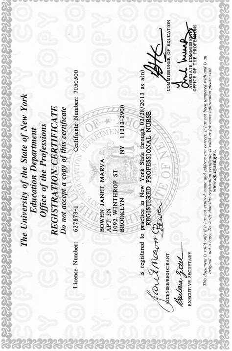 Nursing Registration Certificate Janet Bowens Eportfolio