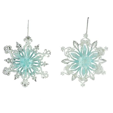 Acrylic Icy Blue Snowflake Christmas Ornament 5 Inch 2 Piece