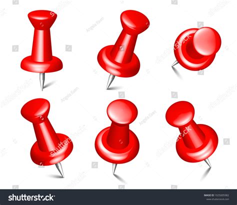 Collection Isolated Red Push Pins 3d Stock Vector Royalty Free