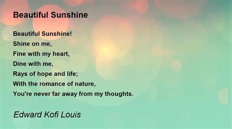 Beautiful Sunshine By Edward Kofi Louis Beautiful Sunshine Poem